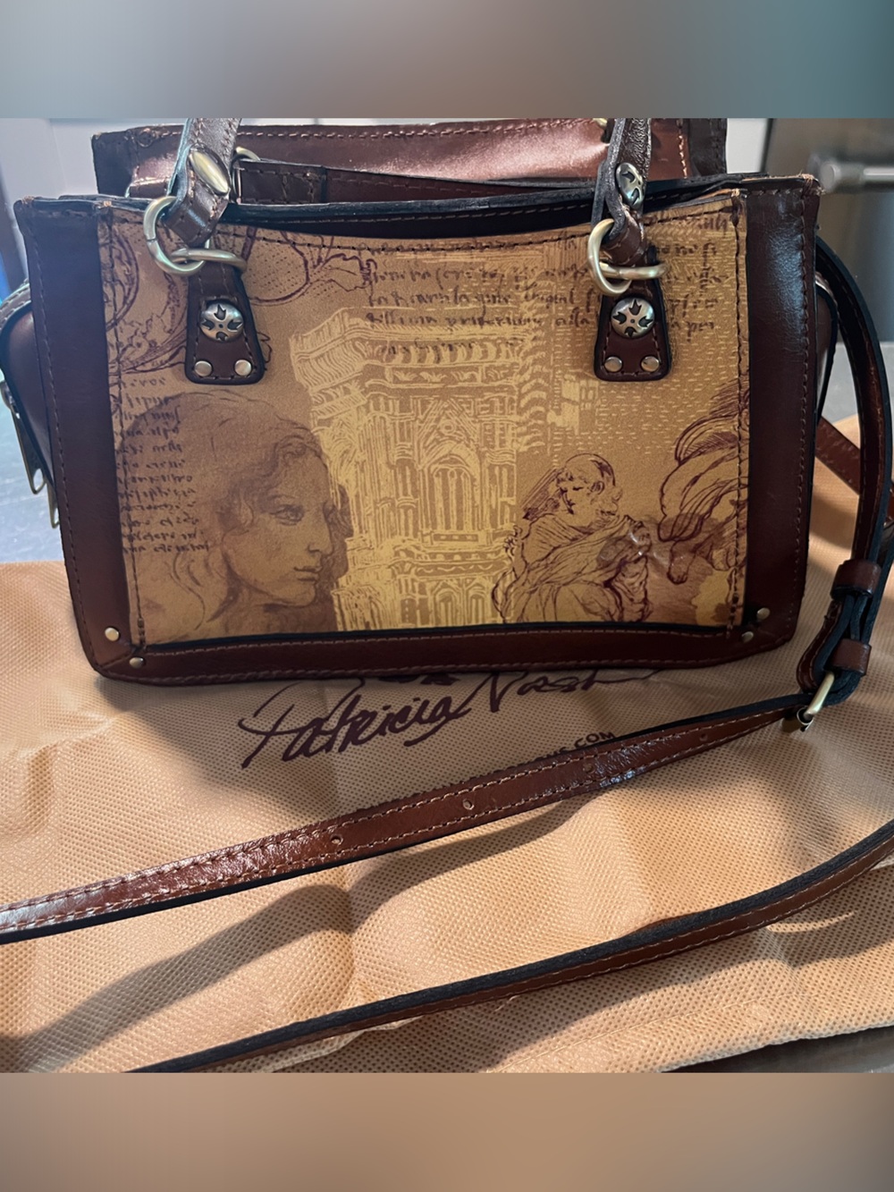 Patricia Nash Brown & Tan Leather Crossbody Italian Sketchbook Collection